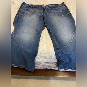 Stone washed denim flare jeans